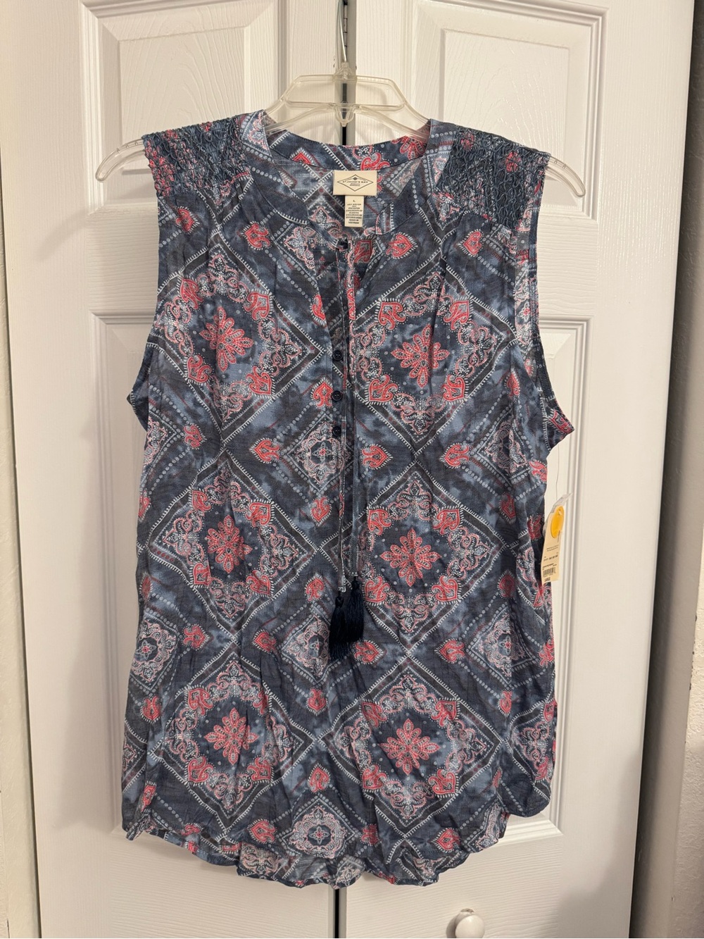 St. John's Bay Navy and Cabaret Red Bandana Sleeveless Tassel Tie Top